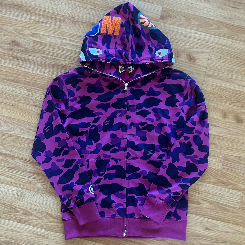 Bape Purple and Pink Camo Shark Hoodie Full Zip Size Size Large - Picture 7 of 12